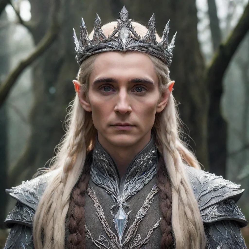 aiartstation art king thranduil with blond hair and braids wearing silver vines encrusted with diamonds forming a silver wood elvish crown with large center diamond confident engaging wow 3