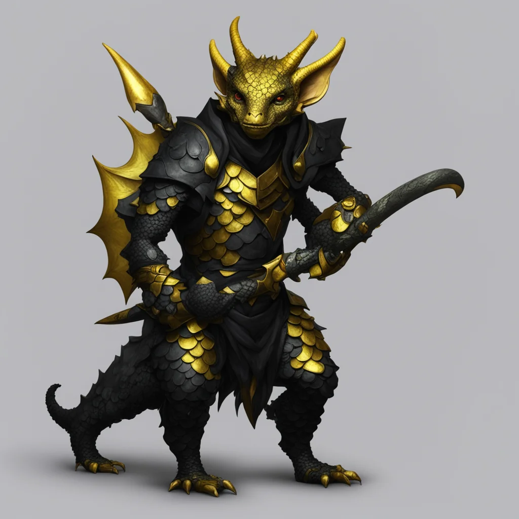 aiartstation art kobold%2C black and gold scales confident engaging wow 3