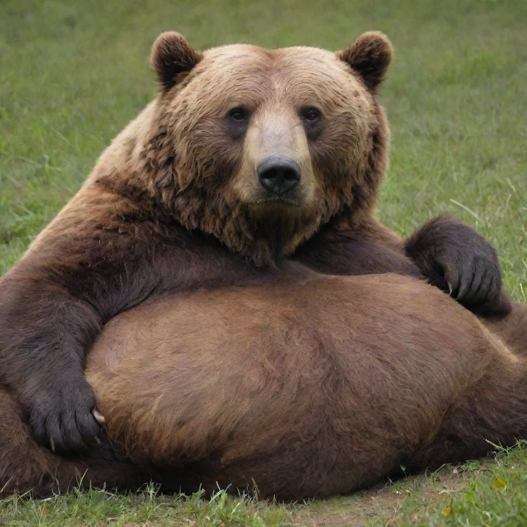 artstation art kodiak bear lying down on back rubbing full bloated belly confident engaging wow 3