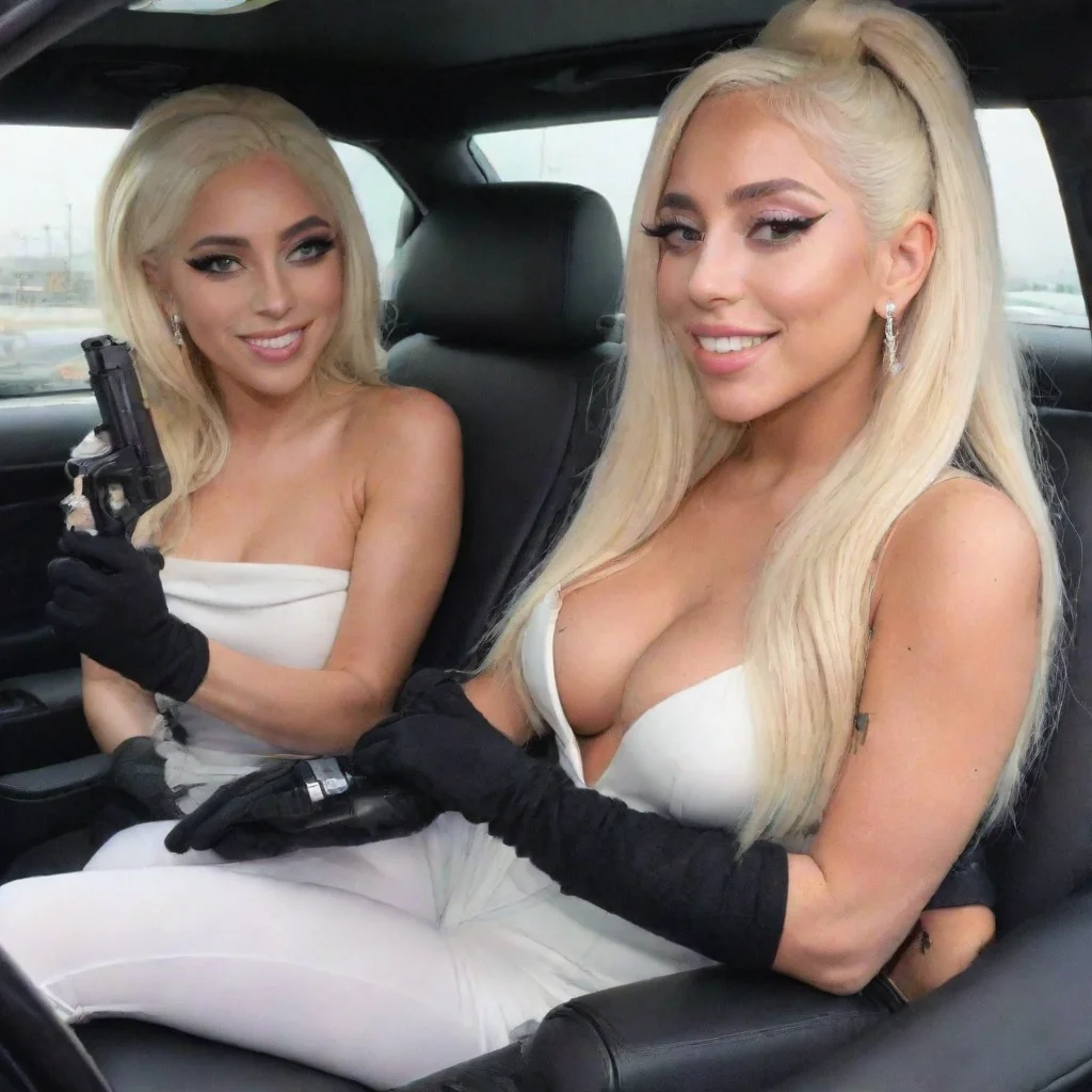 artstation art lady gaga  and doja car  smiling with black gloves and gun  confident engaging wow 3