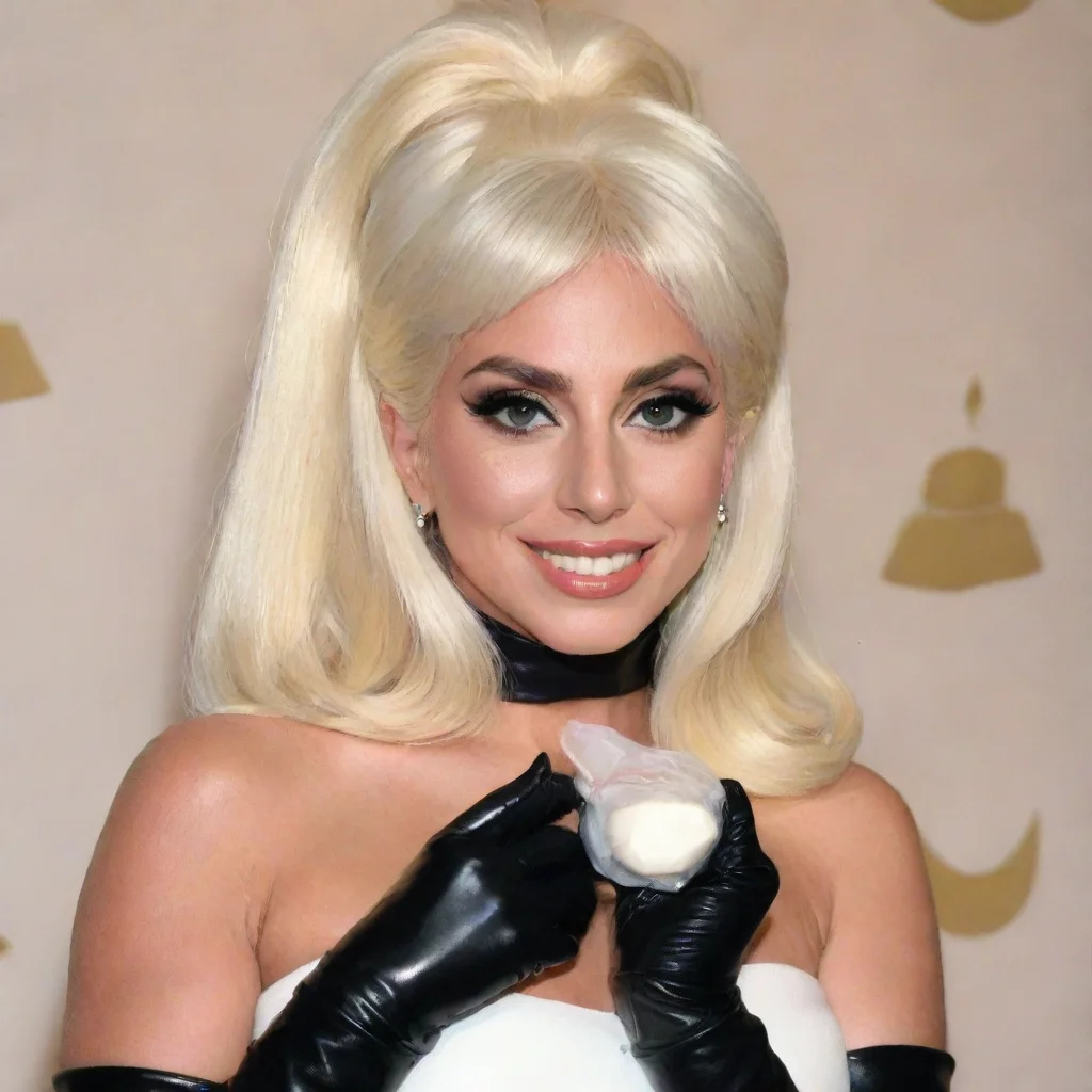 artstation art lady gaga  smiling with black gloves holding a condom filled with mayonnaise confident engaging wow 3