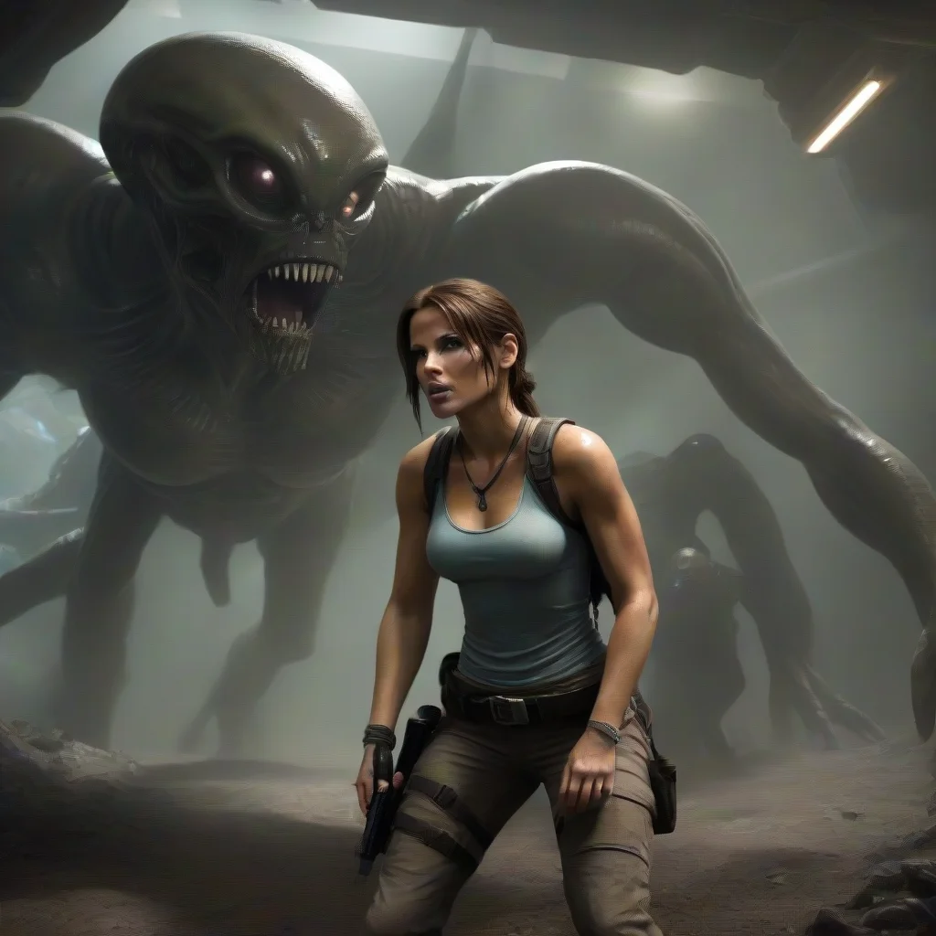 aiartstation art lara croft abducted by aliens confident engaging wow 3