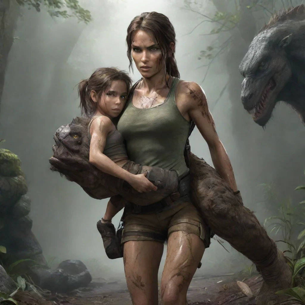 aiartstation art lara croft carried by monster confident engaging wow 3