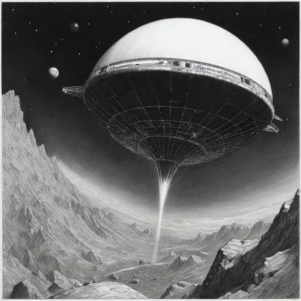 aiartstation art larry elmore a spheric spaceship is flying in space%2C ink drawing confident engaging wow 3