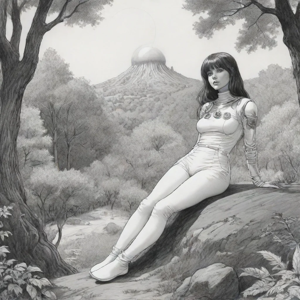 aiartstation art larry elmore spacegirl is sitting in nature%2C a spacehip in background%2C ink drawing confident engaging wow 3