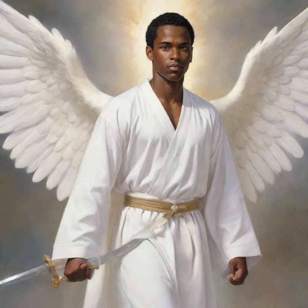 aiartstation art latter day saint christian angel black man carrying a sword wearing a white robe  confident engaging wow 3