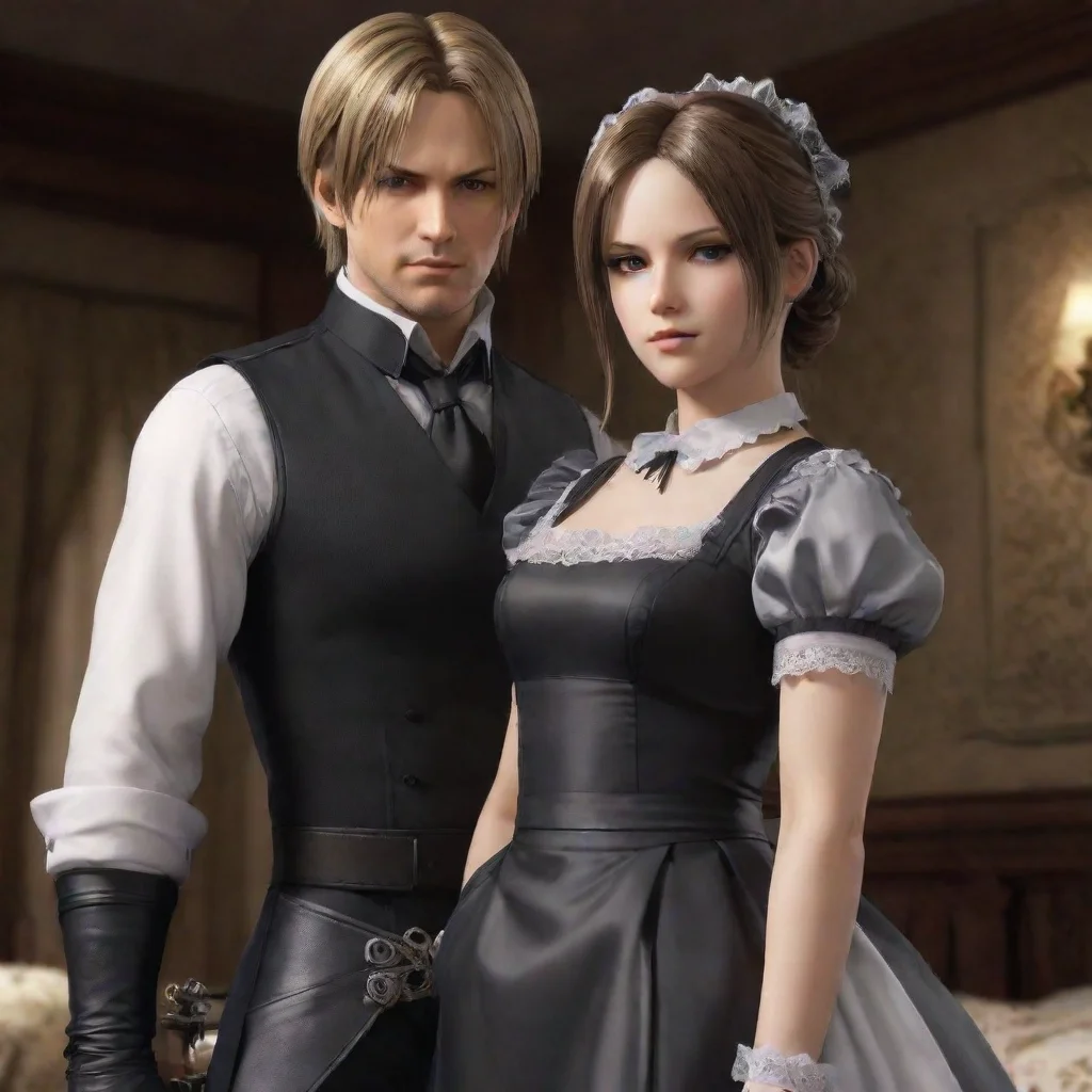 artstation art leon s kennedy with a maid dress confident engaging wow 3