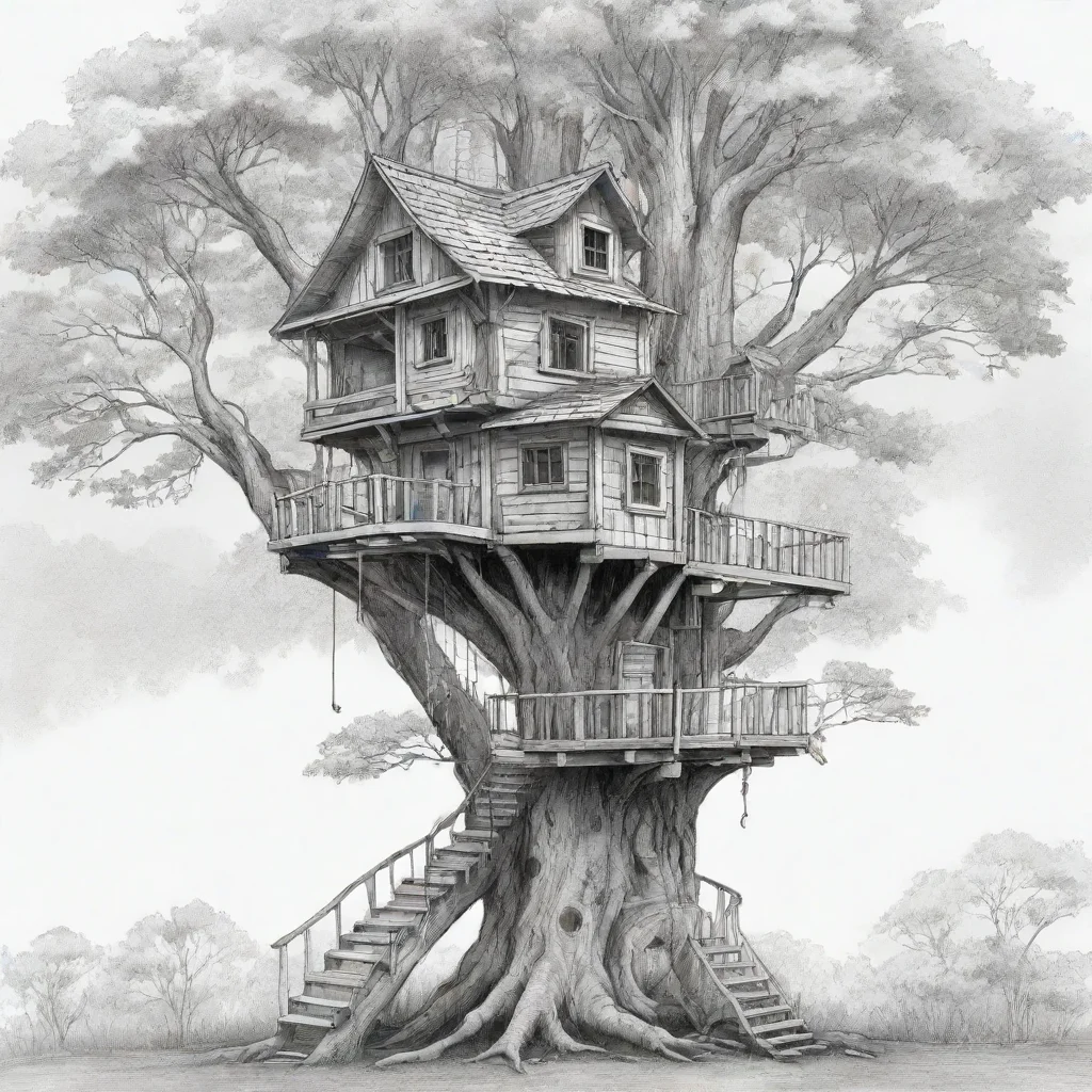 aiartstation art line art tree house confident engaging wow 3