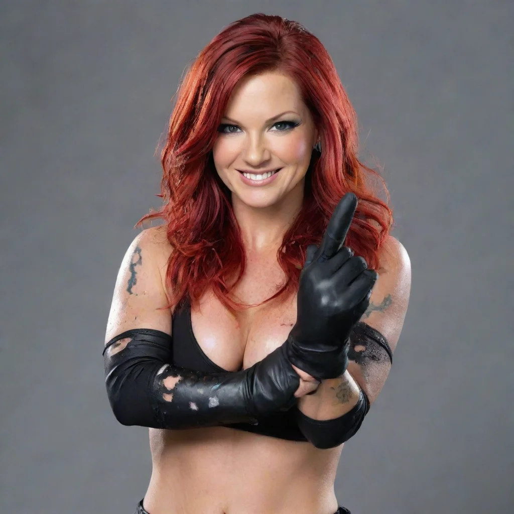 artstation art lita wwe smiling  with black nitrile gloves and gun  and  mayonnaise splattered everywhere confident engaging wow 3