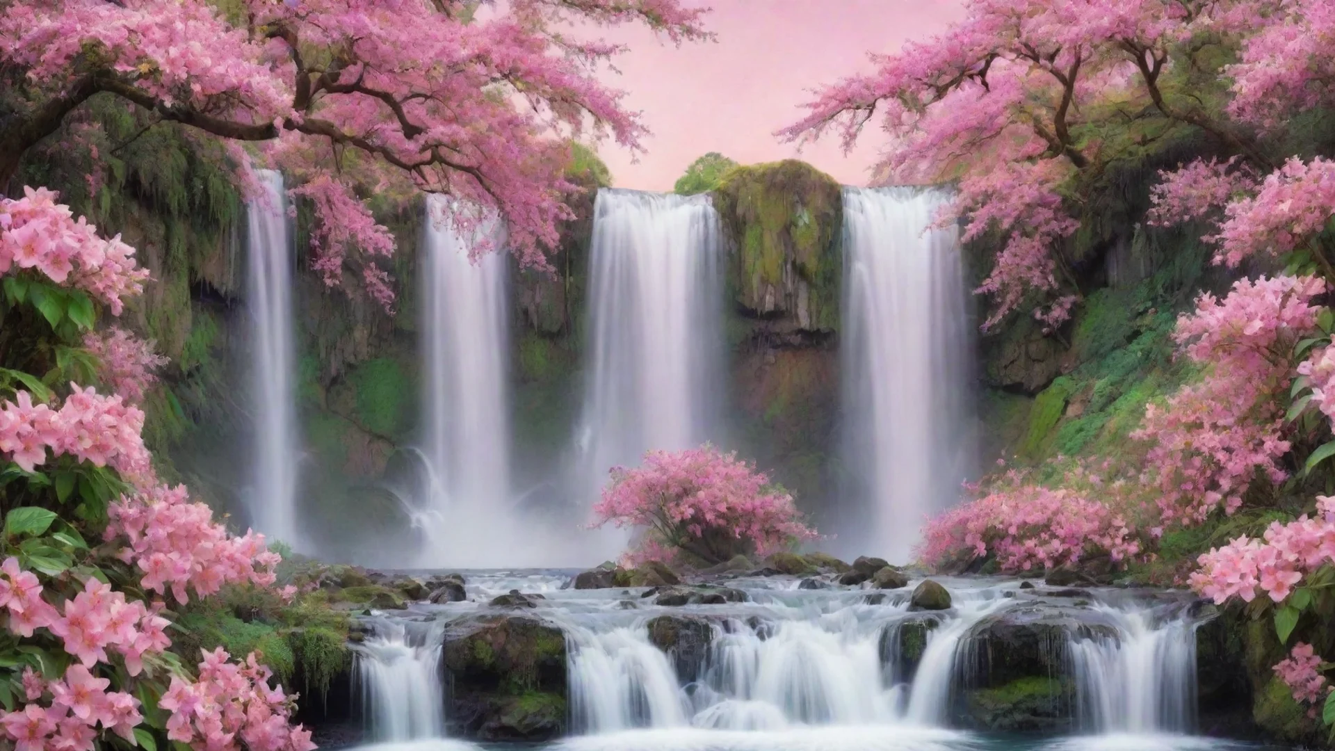 artstation art lovely waterfall pastel pinks greenery flowers overwhelming amazing hd starry colors confident engaging wow 3 hdwidescreen