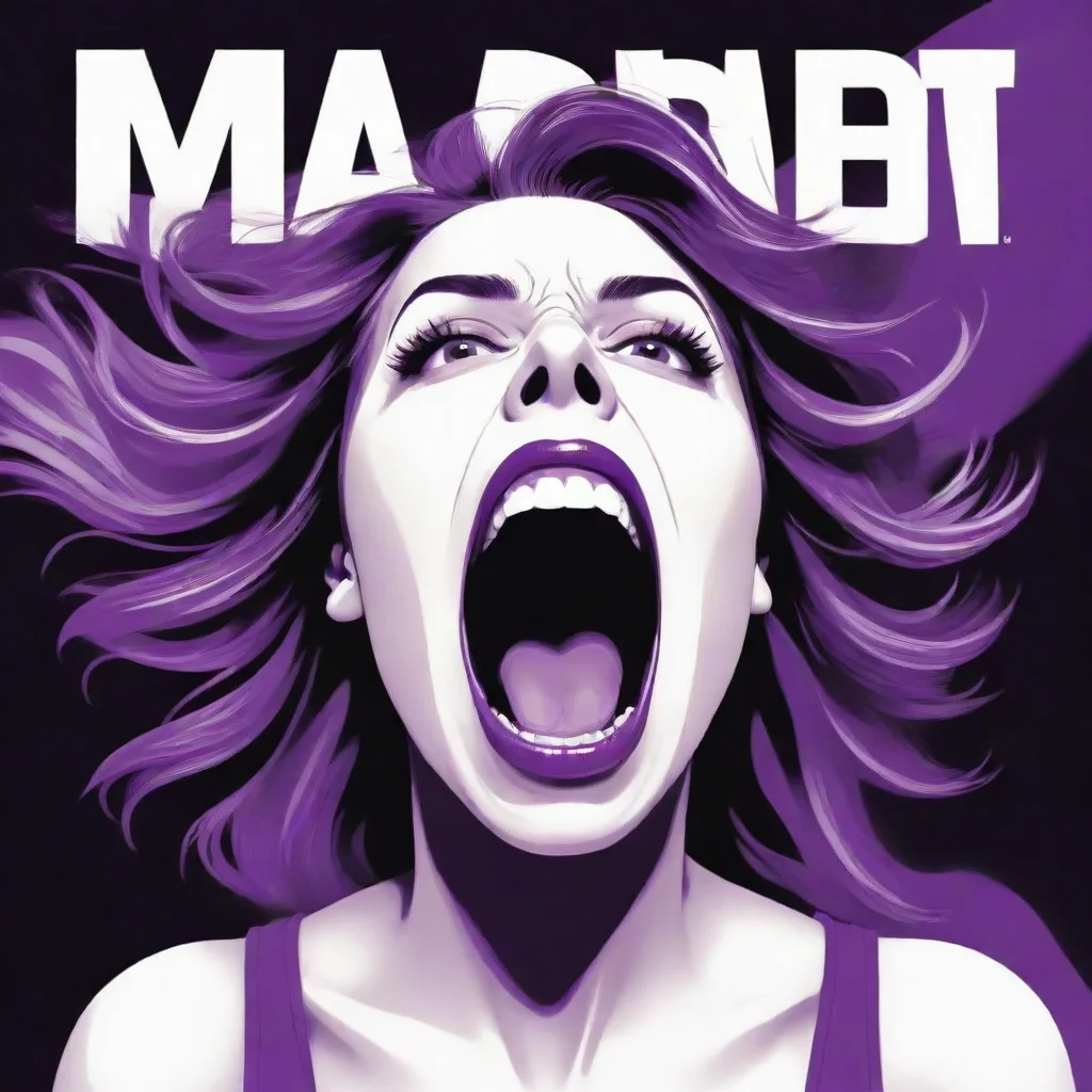 aiartstation art magazine cover%2C with a 2d vector illustration of a screaming woman%2C colors purple%2C black and white. epic confident engaging wow 3