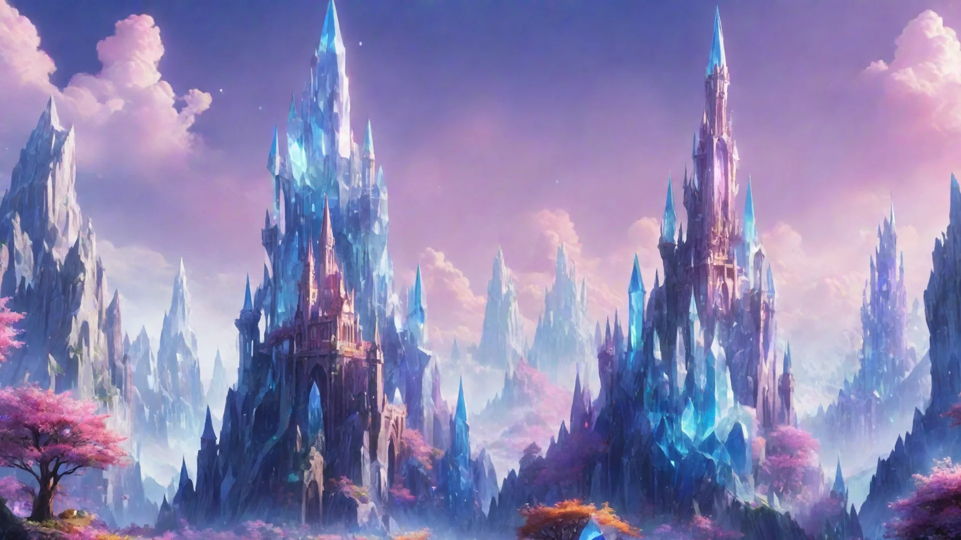 artstation art magical world giant crystal with a tower hd aesthetic omg colorful  confident engaging wow 3 wide