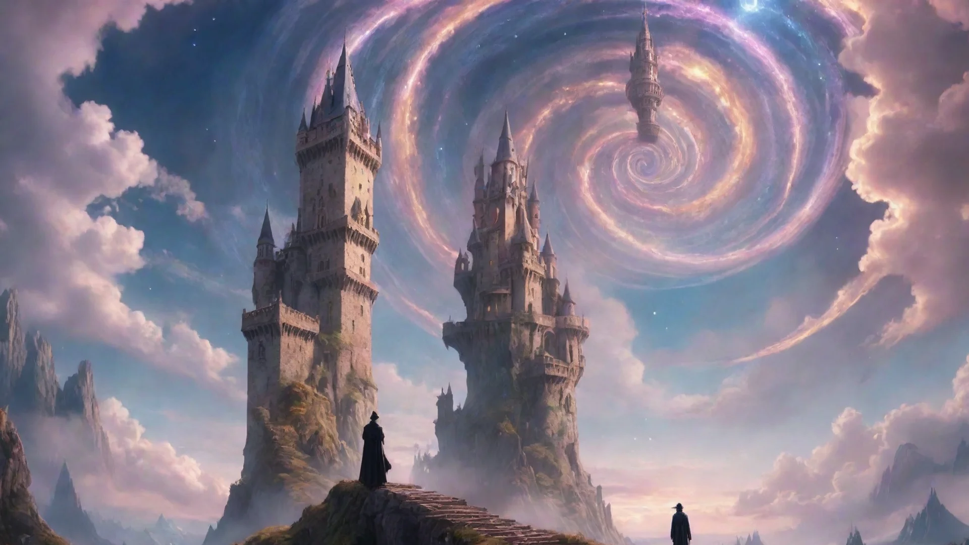 artstation art magical world with a wizard looking a spiraling impossible tower hd aesthetic omg confident engaging wow 3 wide