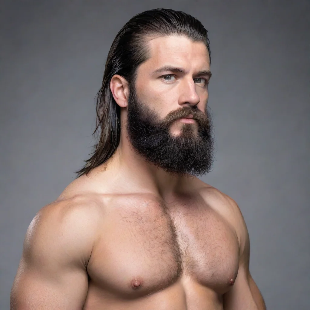 artstation art make a light heavyweight wrestler with a low tapered faded black mullet and beard confident engaging wow 3