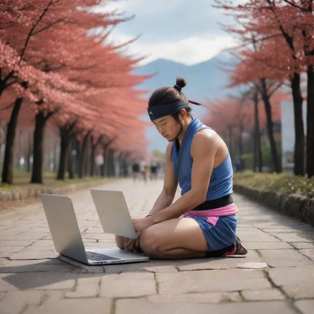 artstation art marathon runner on laptop samurai lovely picturesque confident engaging wow 3