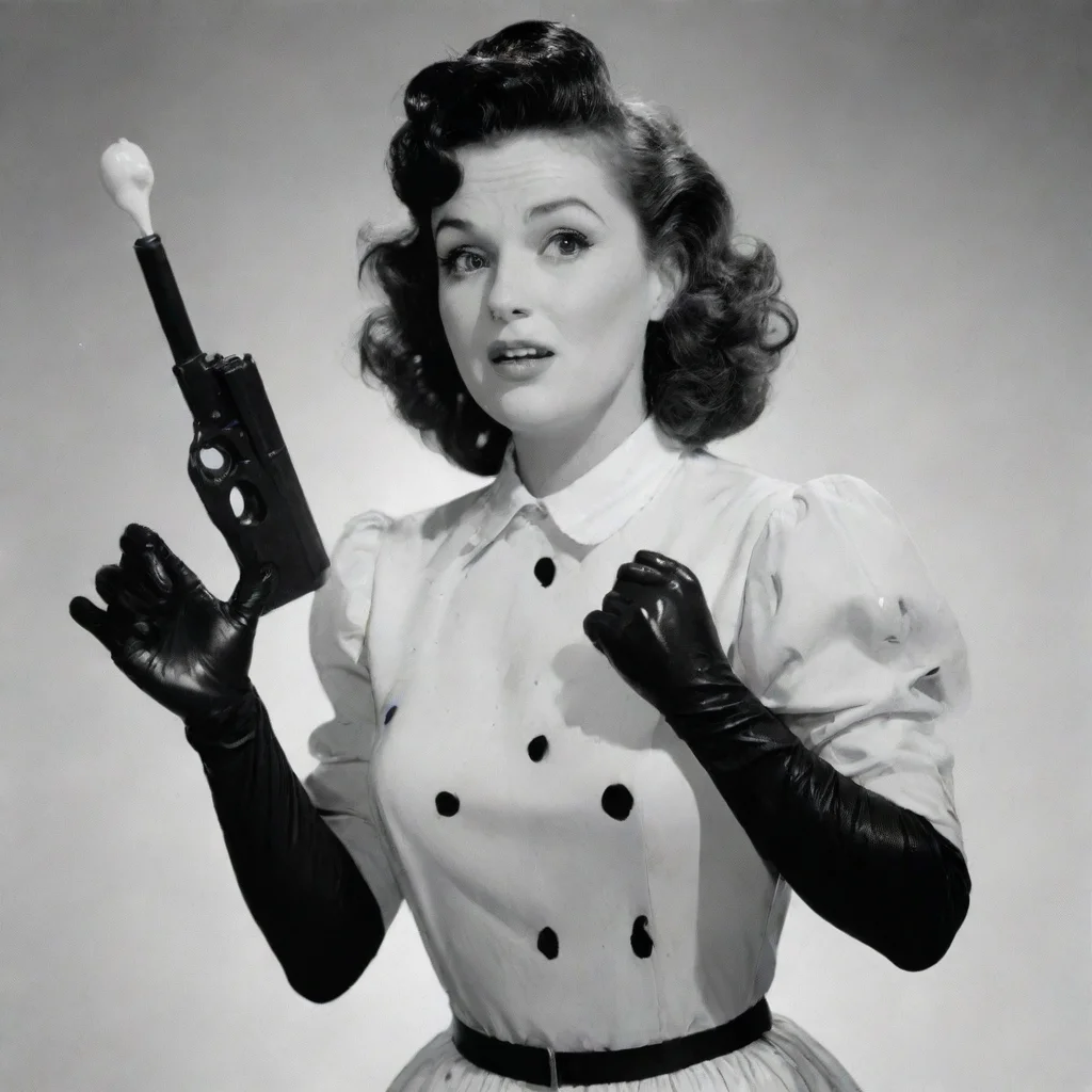 artstation art mary scheer american actress and comedian  with black gloves and gun and mayonnaise splattered everywhere confident engaging wow 3
