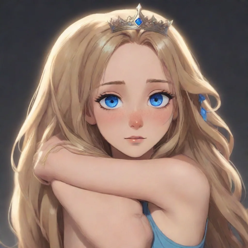 aiartstation art mashle female character%2C long hair%2C slim%2C blue eyes%2C hugging lance crown%2C two marks confident engaging wow 3