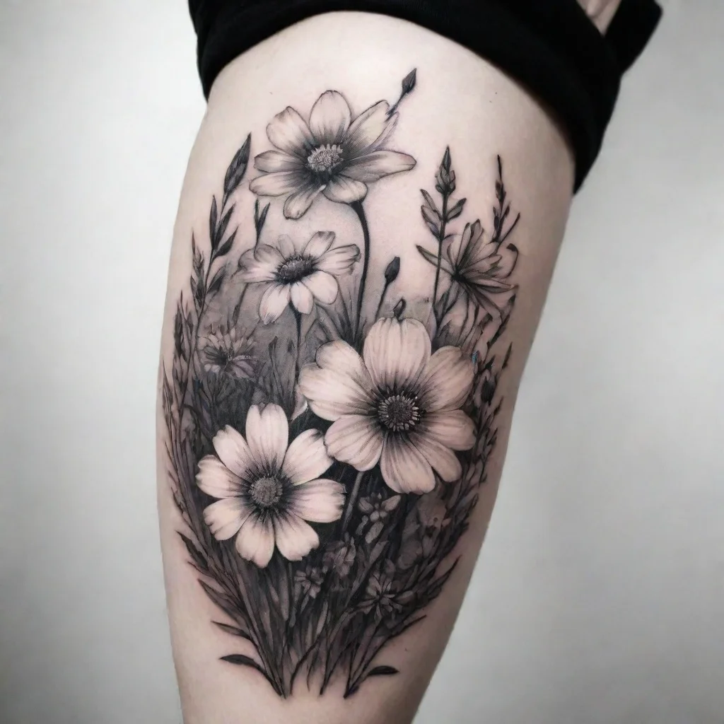 aiartstation art meadow flowers black and white tattoo confident engaging wow 3