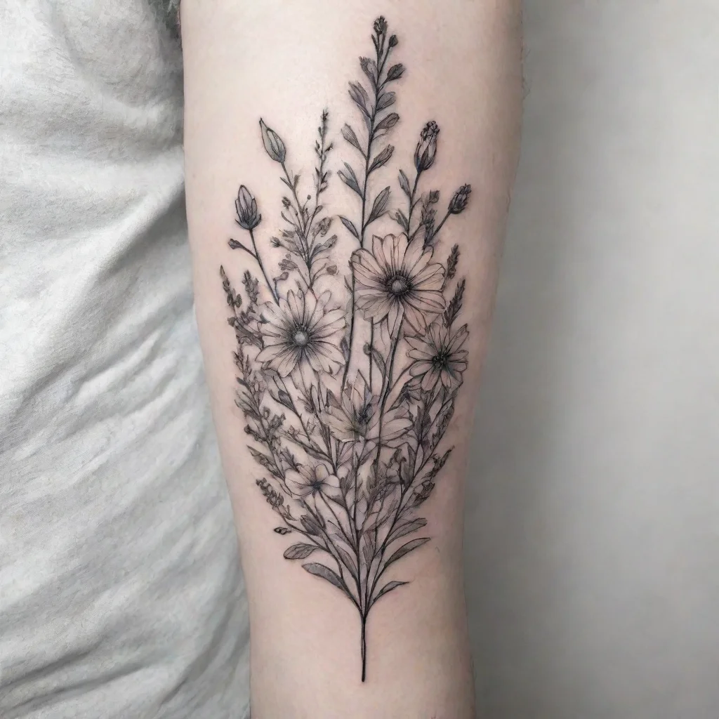 aiartstation art meadow flowers fine line black and white tattoo confident engaging wow 3