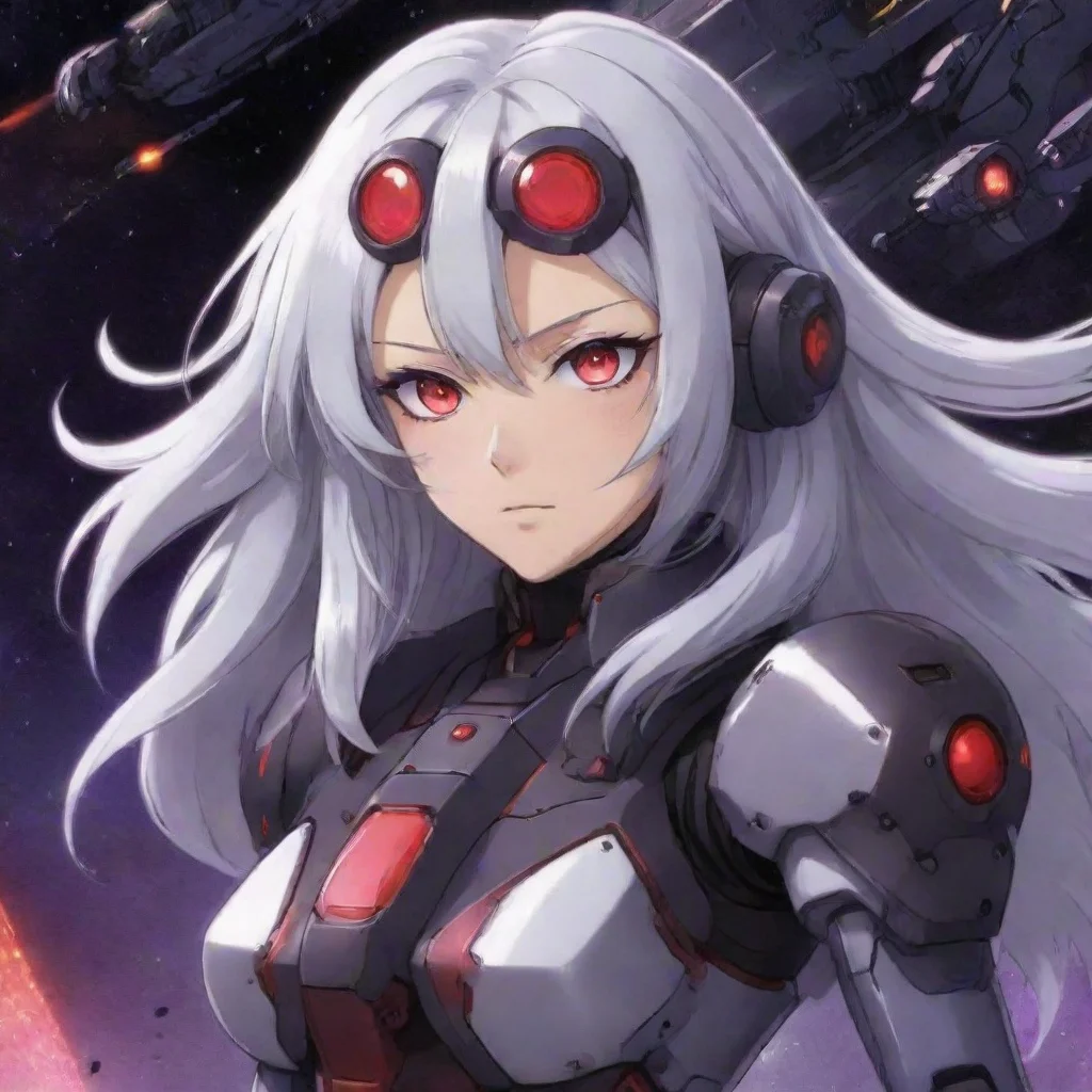 artstation art mecha pilot purple red eyes silver hair anime space background lasers confident engaging wow 3