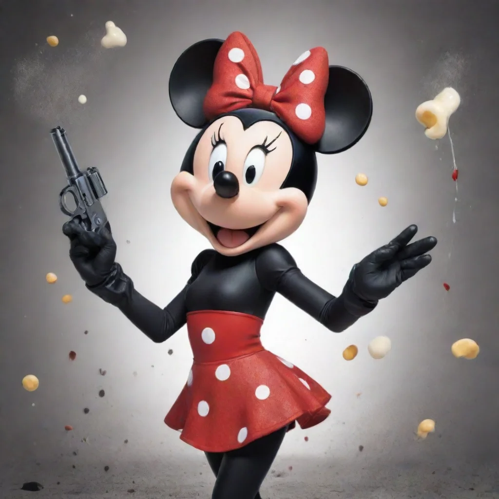 aiartstation art minnie mouse from disney with black gloves and gun and mayonnaise splattered everywhere confident engaging wow 3