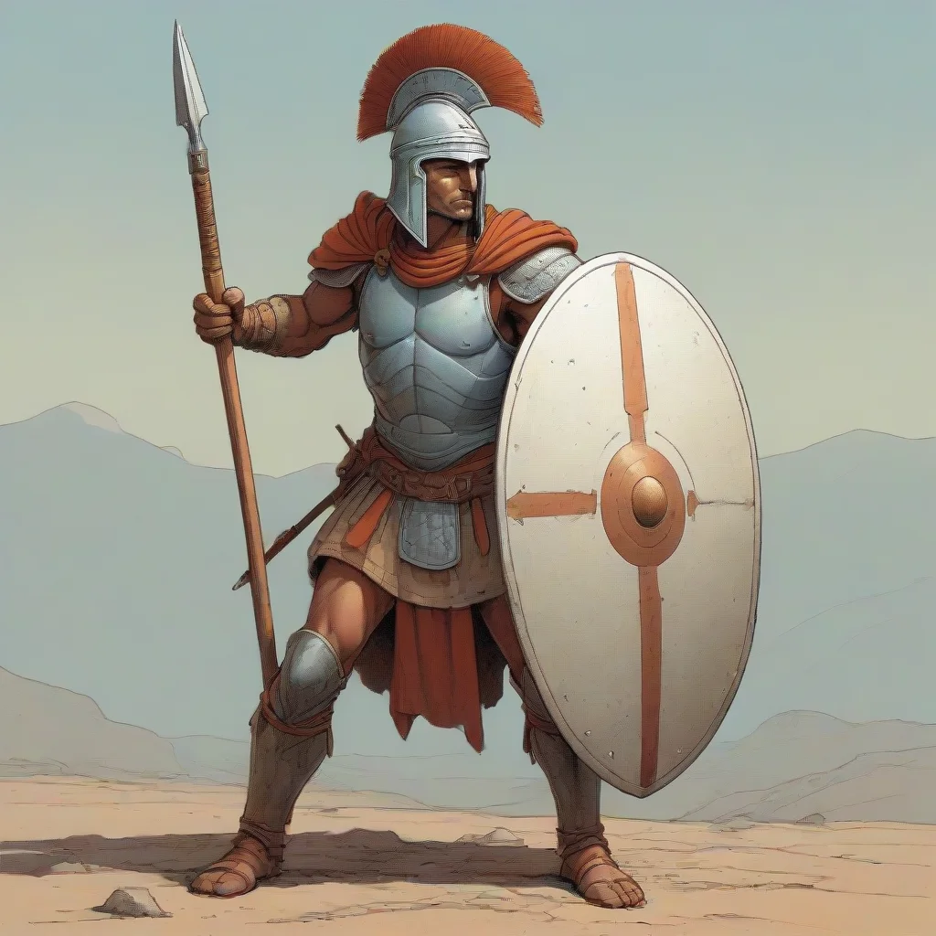 artstation art moebius style illustration of a hoplite wearing a spear and shield confident engaging wow 3
