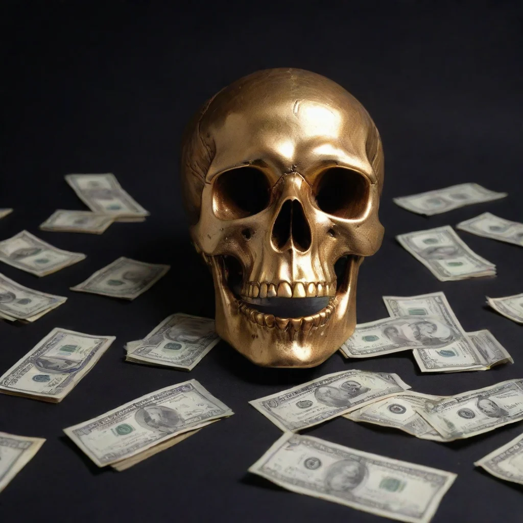 aiartstation art money that is a gold skull on a black background and has 1000 in the corner confident engaging wow 3