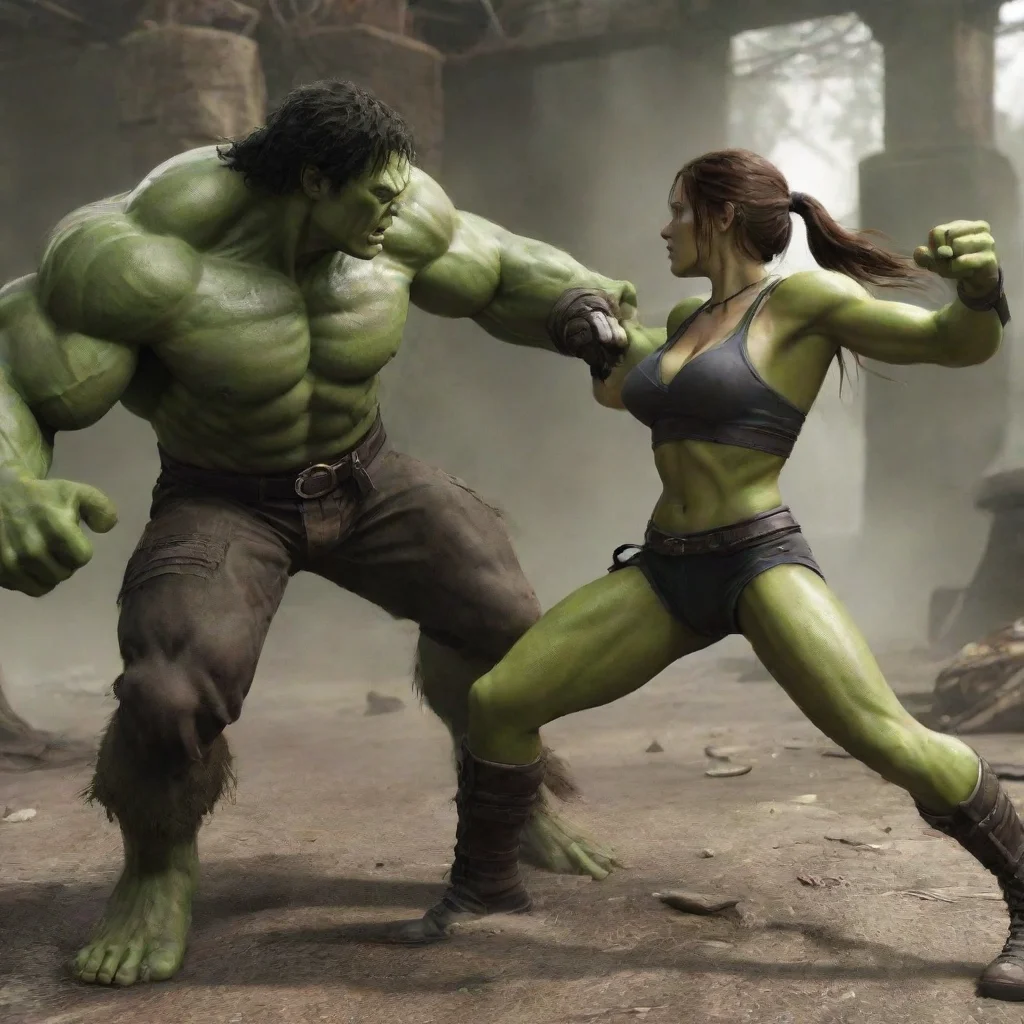 artstation art mortal kombat fight between lara croft and hulk confident engaging wow 3
