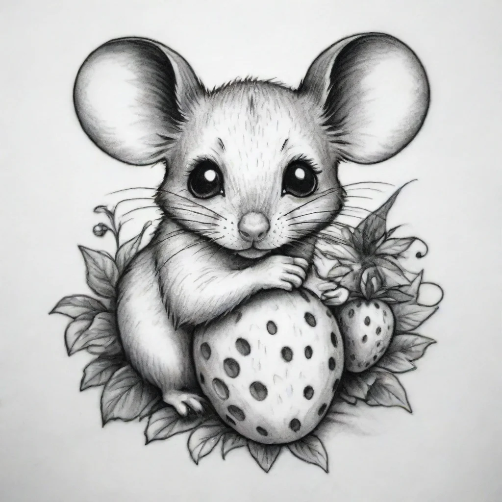 aiartstation art mouse with a strawbeery tattoo fine line black and white confident engaging wow 3