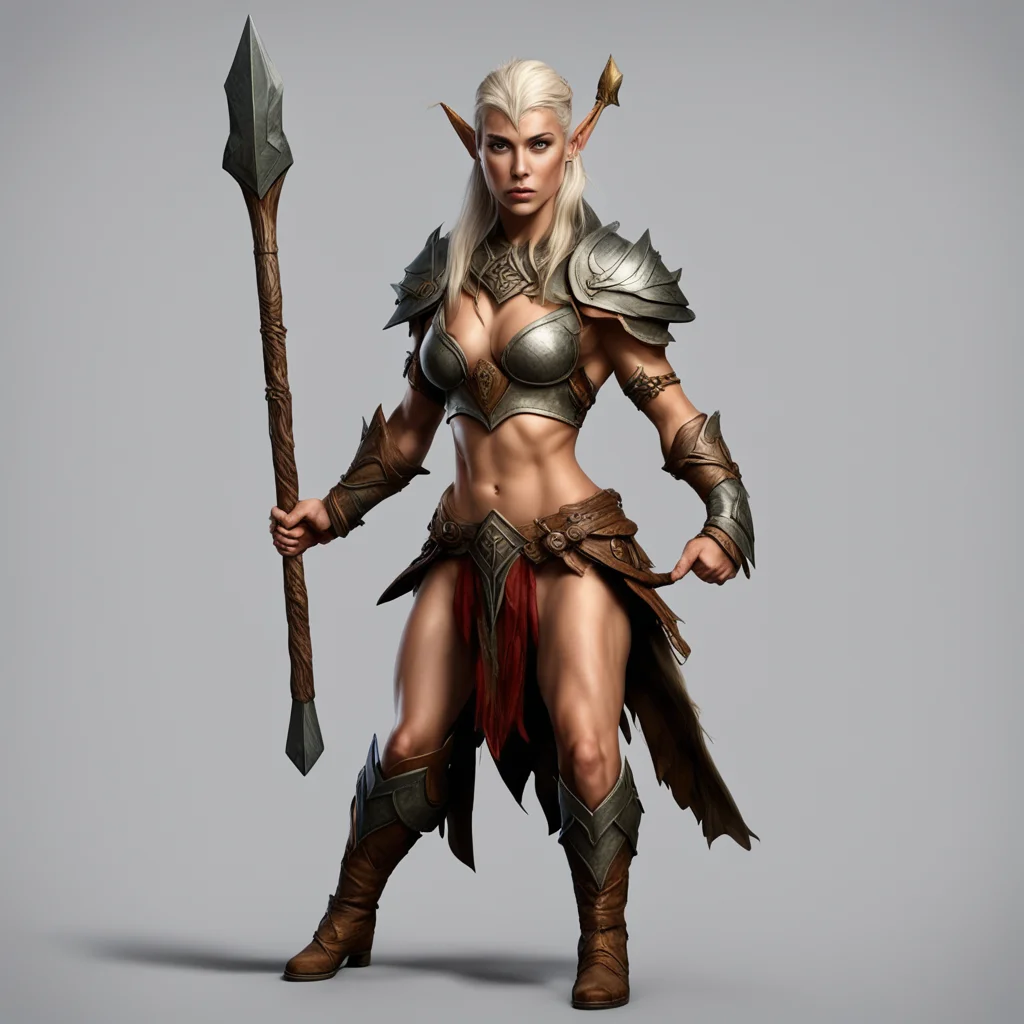 aiartstation art muscular wood elven female warrior with a spear confident engaging wow 3
