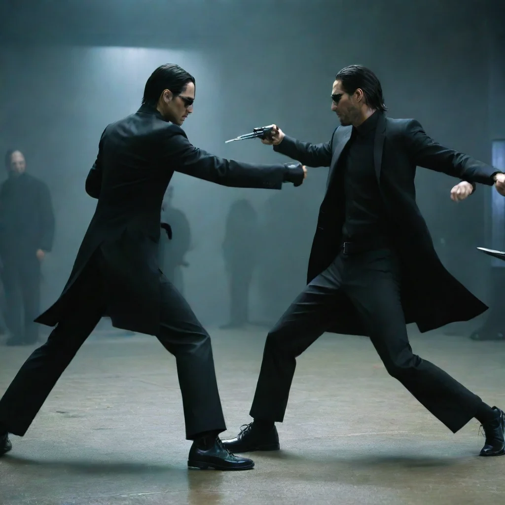 aiartstation art neo from the matrix fighting john wick in hand to hand combat%2C anime style  confident engaging wow 3