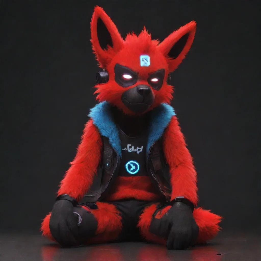 aiartstation art neon punk%2C furry%2C protogen%2C red%2C depressed confident engaging wow 3