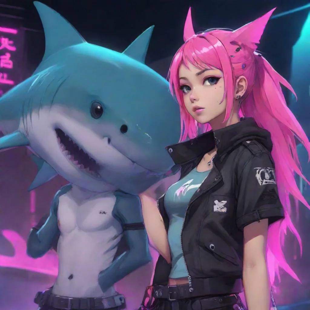 aiartstation art neon punk anime human and shark confident engaging wow 3