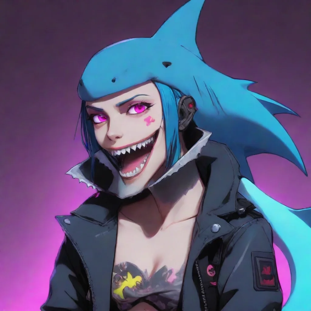 aiartstation art neon punk anime human shark confident engaging wow 3