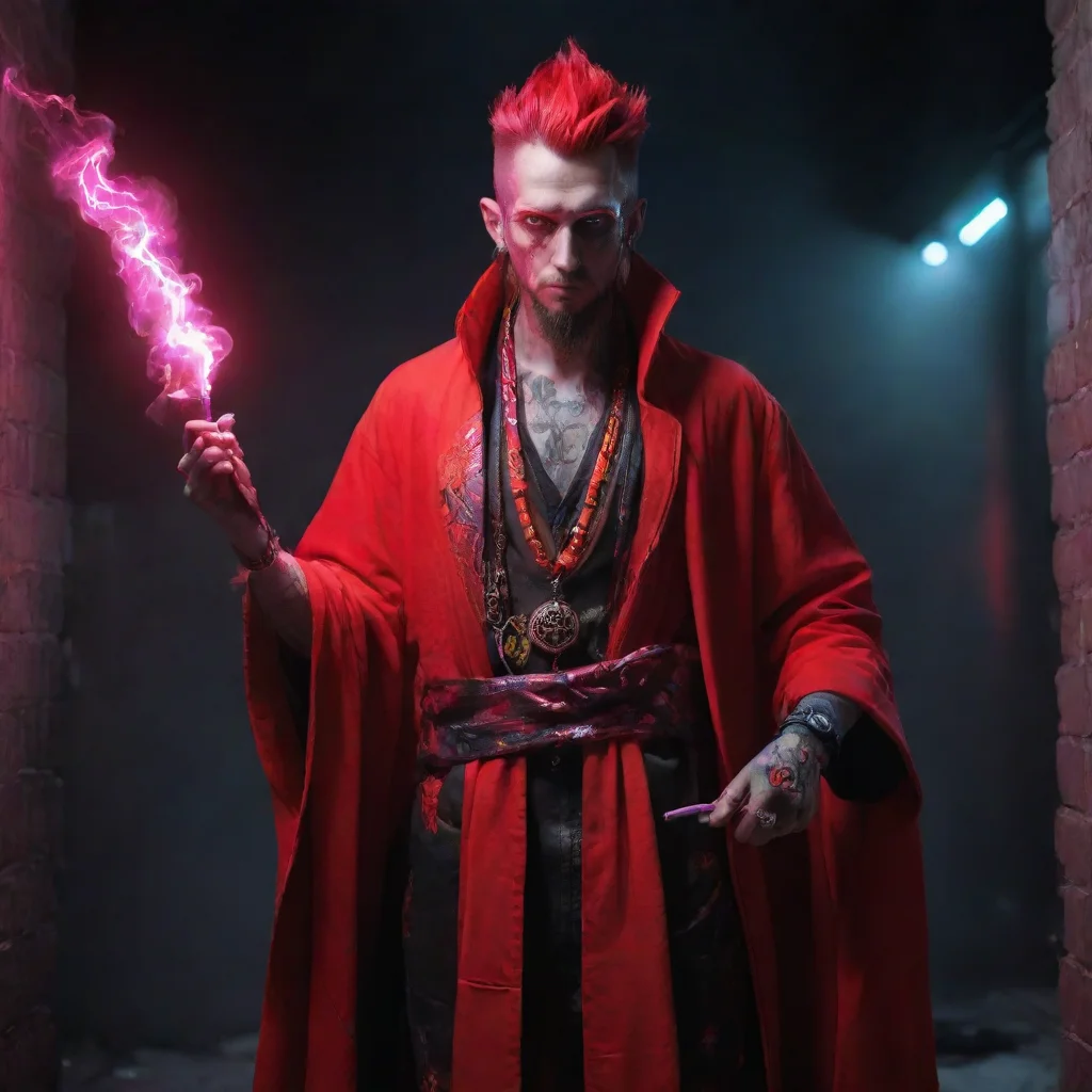 artstation art neon punk wizard with a red robe confident engaging wow 3