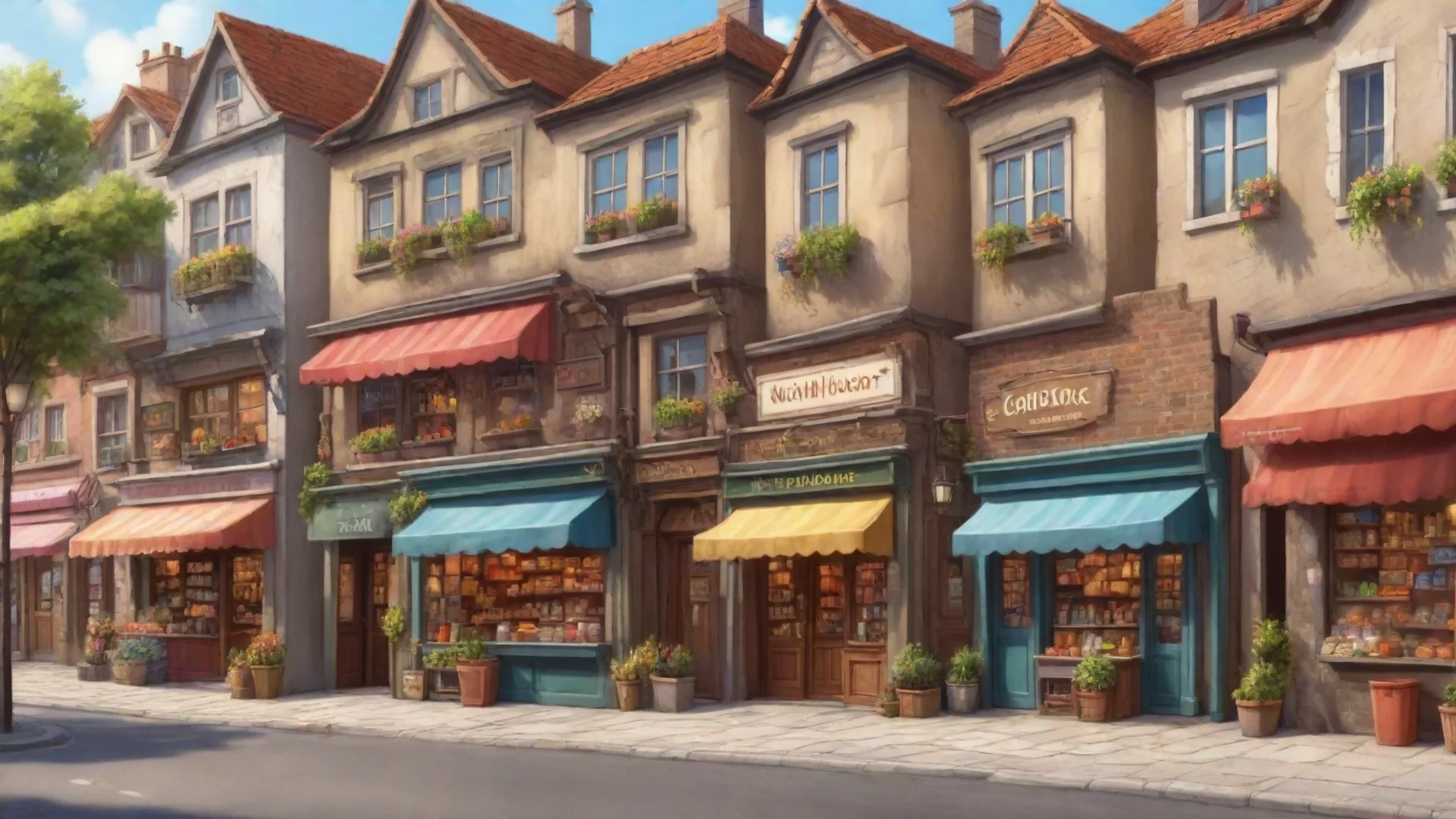 aiartstation art nice background detailed cartoon town shops cosy realistic hd art confident engaging wow 3 wide
