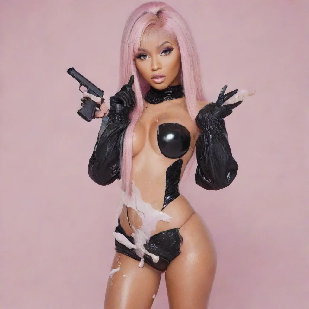 artstation art nicki minaj  with black deluxe nitrile gloves and gun and mayonnaise splattered everywhere confident engaging wow 3