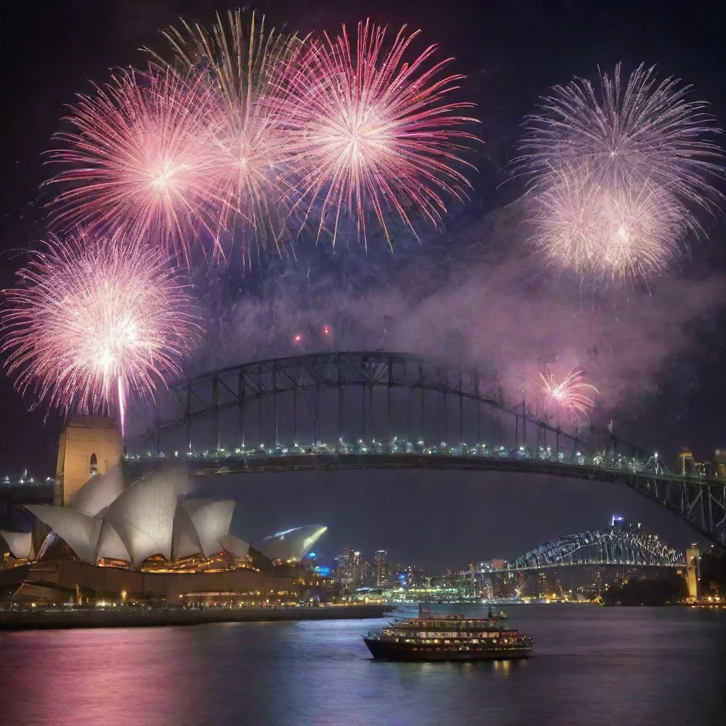 artstation art night scenes of sydney opera house and harbour bridge with fireworks and thunder lighting  confident engaging wow 3