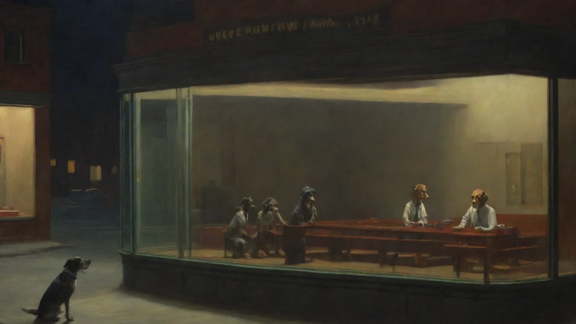 aiartstation art nighthawks from hopper%2C but with dogs confident engaging wow 3 wide