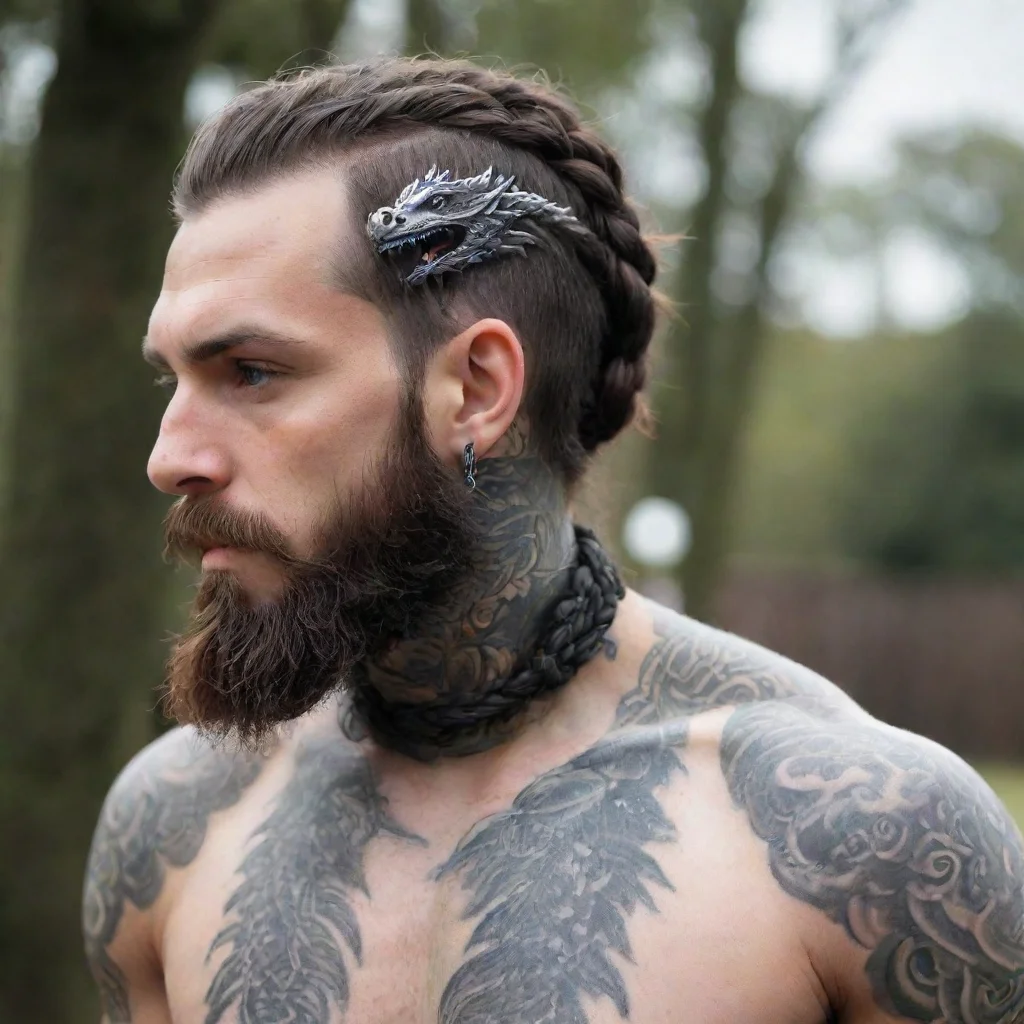 aiartstation art nord braided beard braided hair beard beads dragon tattoo confident engaging wow 3