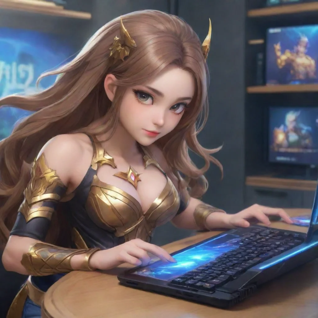 aiartstation art oddete mobile legends playing with her pc confident engaging wow 3