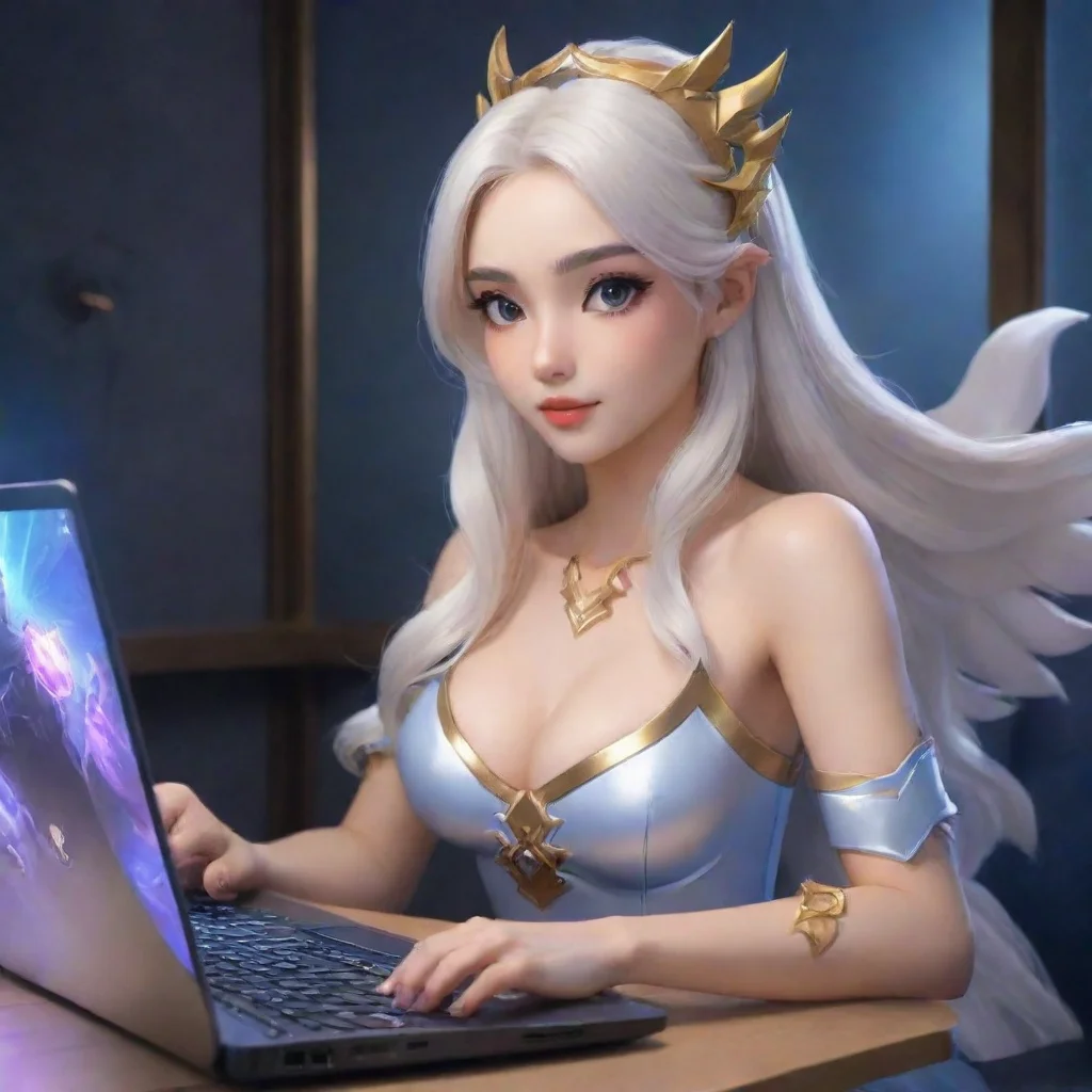 aiartstation art odette mobile legends playing with her pc confident engaging wow 3