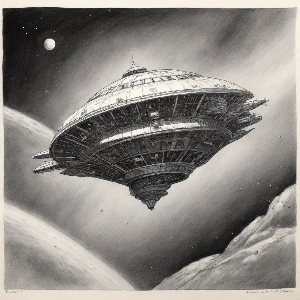 aiartstation art perry rhodan a spheric spaceship is flying in space%2C ink drawing confident engaging wow 3
