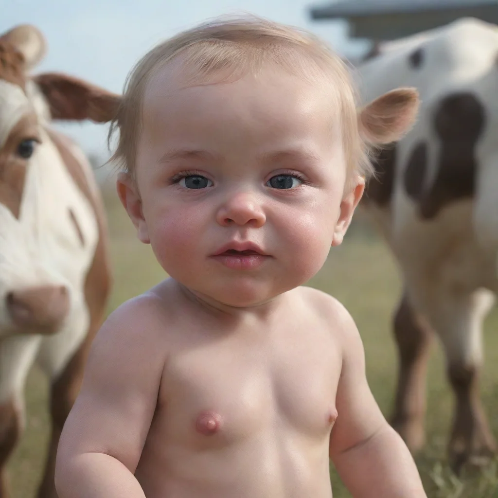 artstation art photorealistic hd detailed 8k human  baby girl with cow body and cow head hot look and cow face and cow body confident engaging wow 3