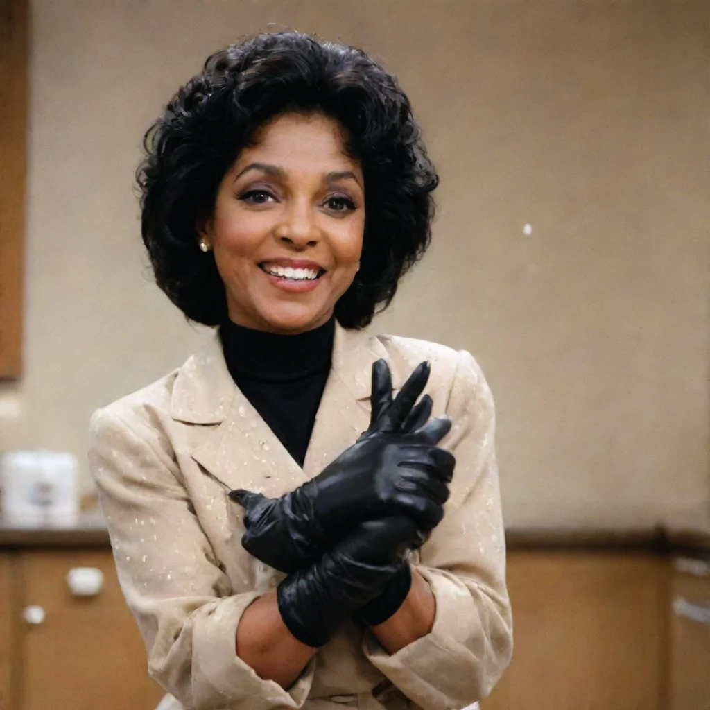 aiartstation art phylicia rashad as clair huxtable from the cosby show smiling  with black deluxe nitrile gloves and gun and mayonnaise splattered everywhere confident engaging wow 3