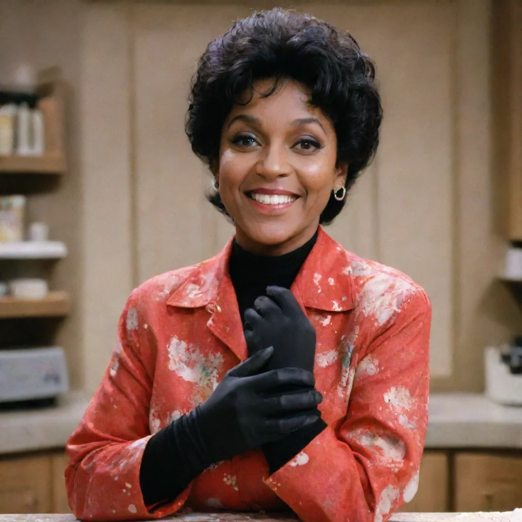 aiartstation art phylicia rashad as clair huxtable from the cosby show smiling  with black ultra nitrile gloves and gun and mayonnaise splattered everywhere confident engaging wow 3