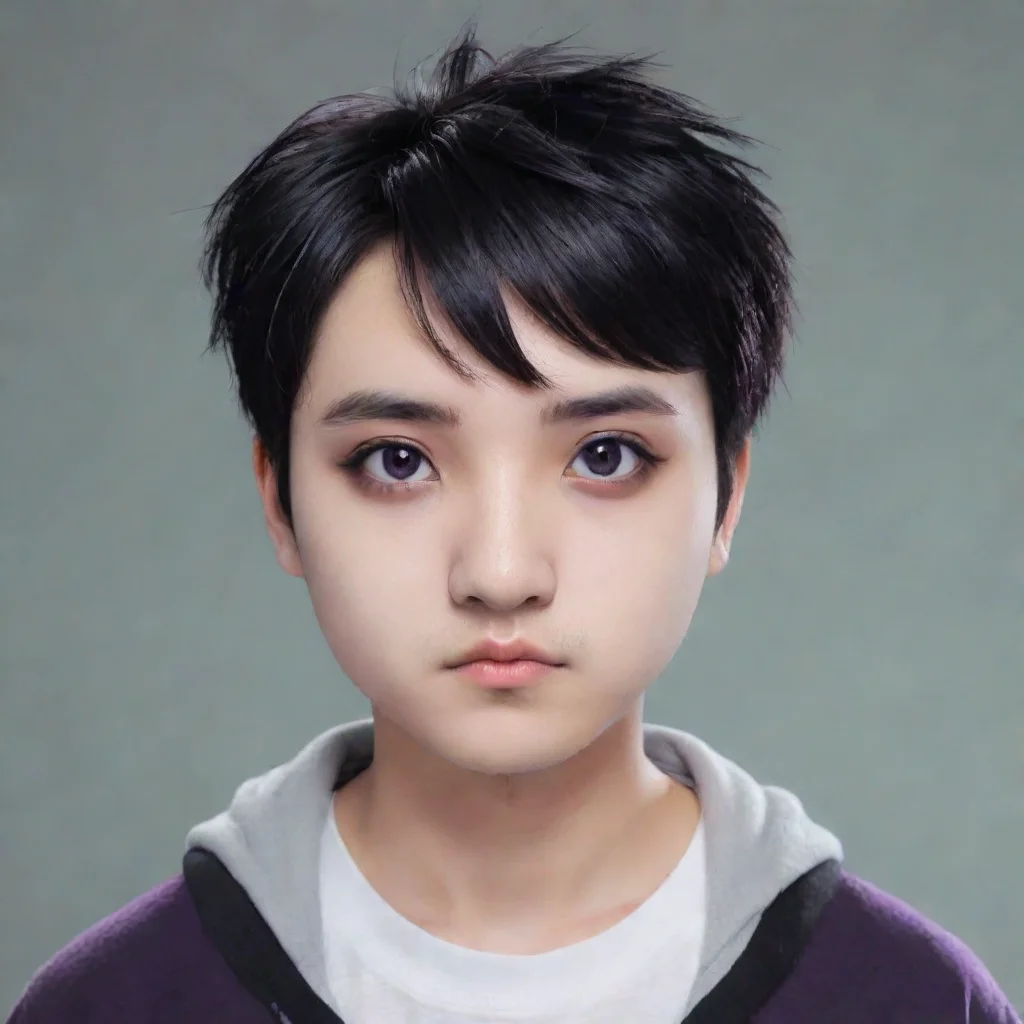 aiartstation art pngtuber he is male%2C black hair slightly purple%2C black eyes%2C has panda eyes  confident engaging wow 3
