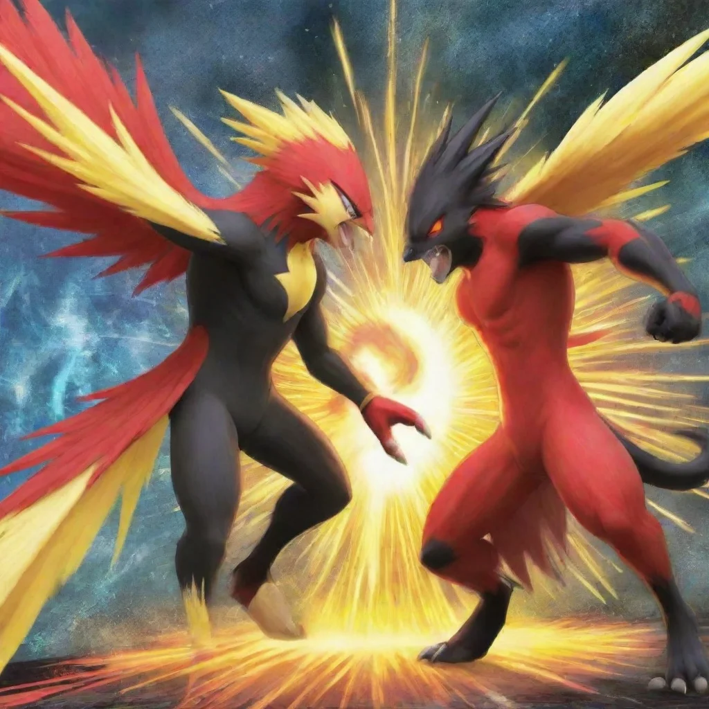 aiartstation art pokemon blaziken fighting with luxray confident engaging wow 3