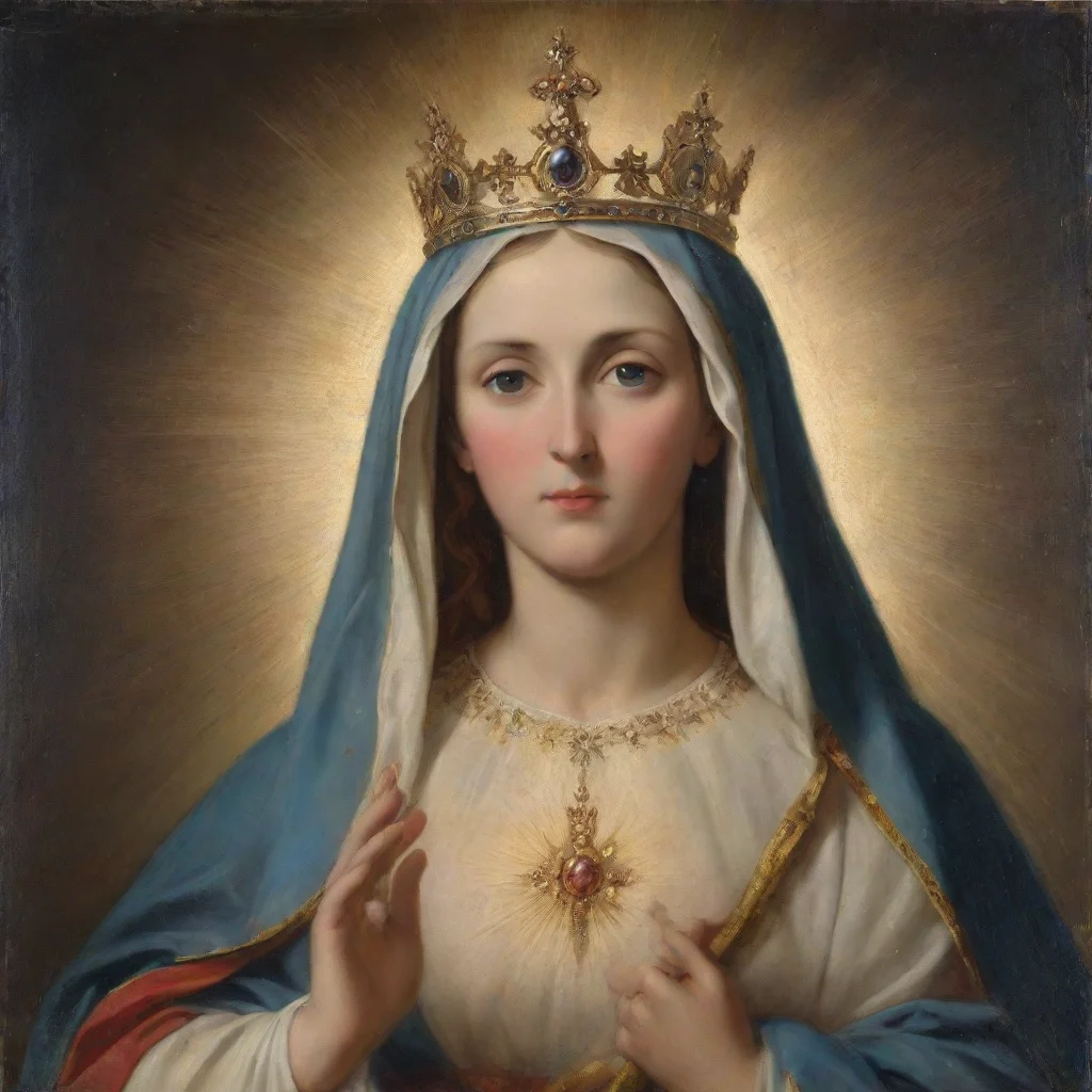 artstation art portrait for saint mary the queen hold jesus christ in the middle with cercular light crown fron 19th century italian artest confident engaging wow 3
