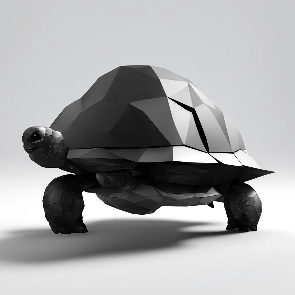 aiartstation art ps1 graphics%2C low poly%2C cute black turtle with a little smile%2C black and white confident engaging wow 3